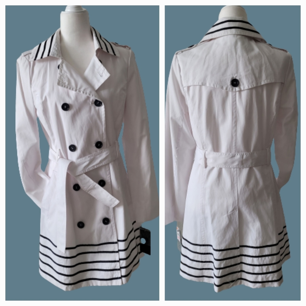NWT Women's Pelle Studio Contrast-Trim Belted Trench Coat, sz M